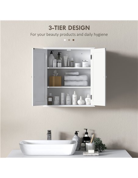 HOMCOM Bathroom Wall Cabinet, 3-Tier Wall-Mounted Bathroom Storage Cabinet with Adjustable Shelf, White - pic 185021 | FastDaddyshop