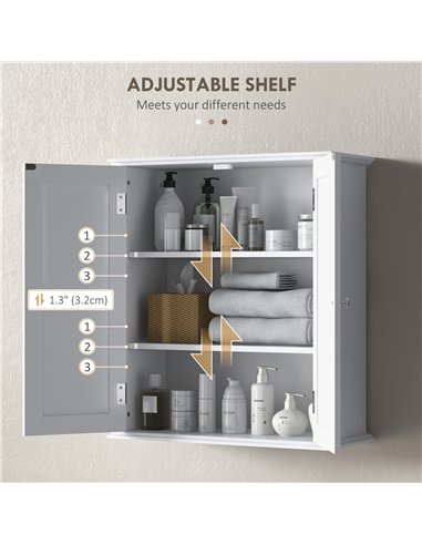 HOMCOM Bathroom Wall Cabinet, 3-Tier Wall-Mounted Bathroom Storage Cabinet with Adjustable Shelf, White