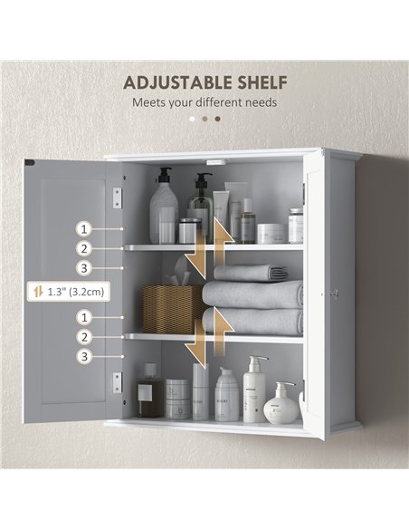 HOMCOM Bathroom Wall Cabinet, 3-Tier Wall-Mounted Bathroom Storage Cabinet with Adjustable Shelf, White - pic 185022 | FastDaddyshop