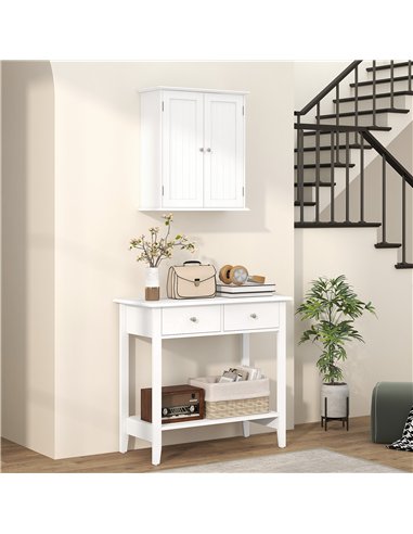 HOMCOM Bathroom Wall Cabinet, 3-Tier Wall-Mounted Bathroom Storage Cabinet with Adjustable Shelf, White