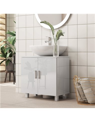 HOMCOM Bathroom Under Sink Cabinet for Basin without or with Pedestal - High Gloss White
