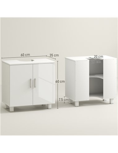 HOMCOM Bathroom Under Sink Cabinet for Basin without or with Pedestal - High Gloss White