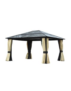 Outsunny 4x3.6m Hardtop Gazebo Canopy with Polycarbonate Roof, Aluminium Frame, Mosquito Netting and Curtains