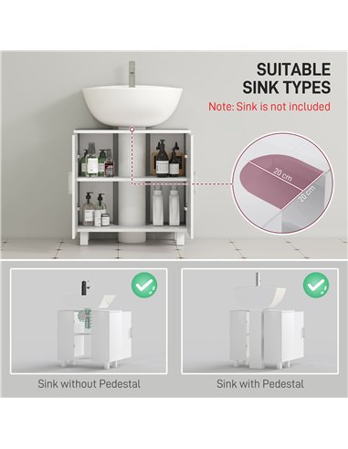 HOMCOM Bathroom Under Sink Cabinet for Basin without or with Pedestal - High Gloss White