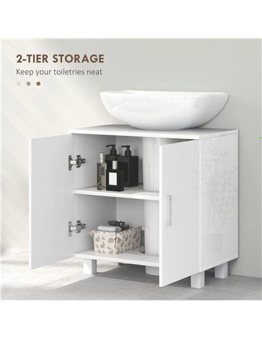 HOMCOM Bathroom Under Sink Cabinet for Basin without or with Pedestal - High Gloss White
