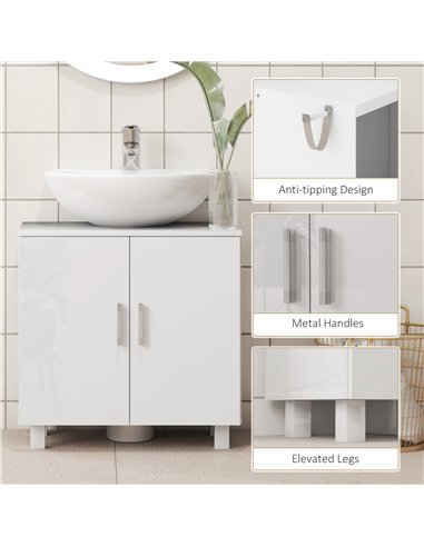 HOMCOM Bathroom Under Sink Cabinet for Basin without or with Pedestal - High Gloss White