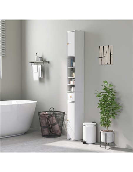HOMCOM 178 cm Narrow Tall Bathroom Cabinet - White - pic 185037 | FastDaddyshop