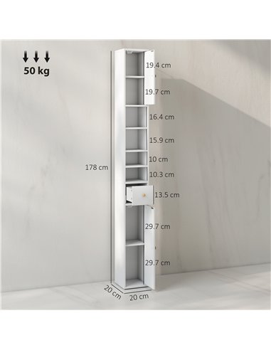 HOMCOM 178 cm Narrow Tall Bathroom Cabinet - White