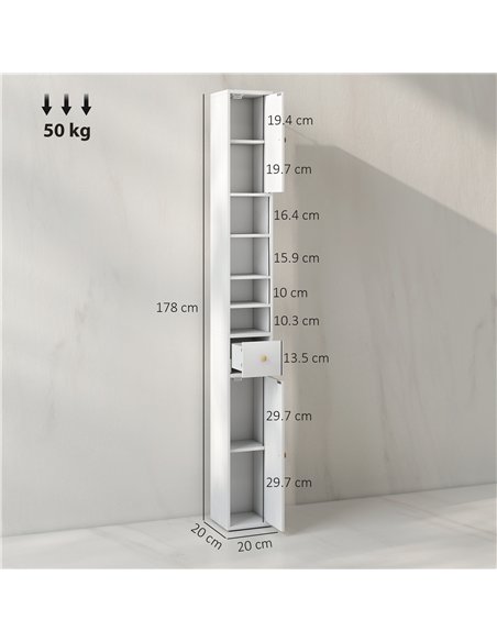 HOMCOM 178 cm Narrow Tall Bathroom Cabinet - White - pic 185038 | FastDaddyshop