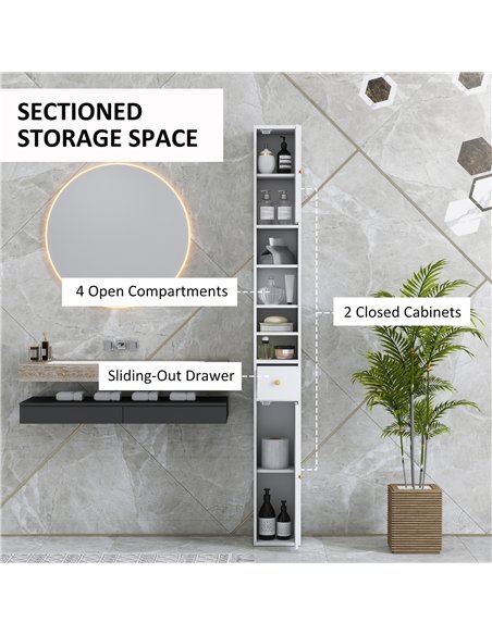 HOMCOM 178 cm Narrow Tall Bathroom Cabinet - White - pic 185039 | FastDaddyshop