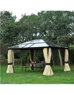 Outsunny 4x3.6m Hardtop Gazebo Canopy with Polycarbonate Roof, Aluminium Frame, Mosquito Netting and Curtains 2