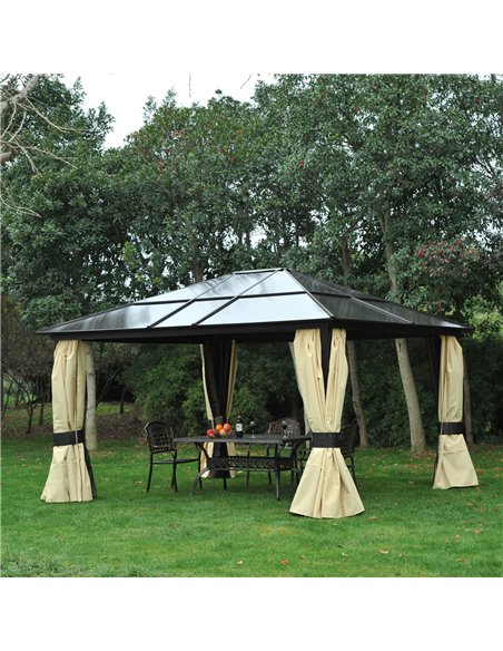 Outsunny 4x3.6m Hardtop Gazebo Canopy with Polycarbonate Roof, Aluminium Frame, Mosquito Netting and Curtains - pic 18504 | FastDaddyshop