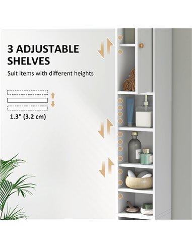 HOMCOM 178 cm Narrow Tall Bathroom Cabinet - White