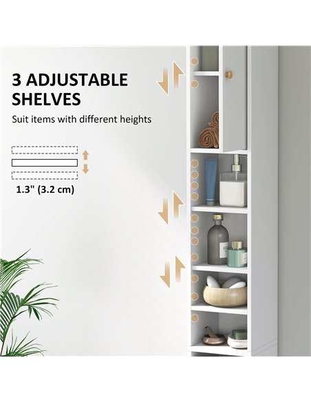 HOMCOM 178 cm Narrow Tall Bathroom Cabinet - White - pic 185040 | FastDaddyshop