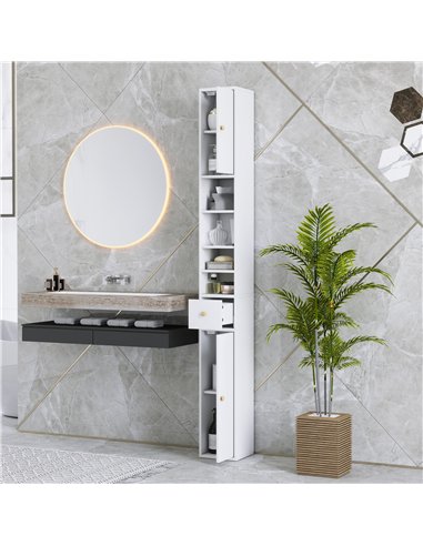 HOMCOM 178 cm Narrow Tall Bathroom Cabinet - White