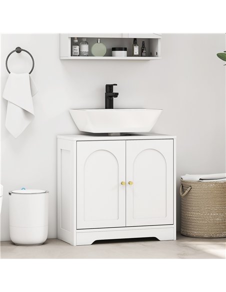 HOMCOM Under Sink Bathroom Cabinet with 2 Arch Doors - White - pic 185046 | FastDaddyshop