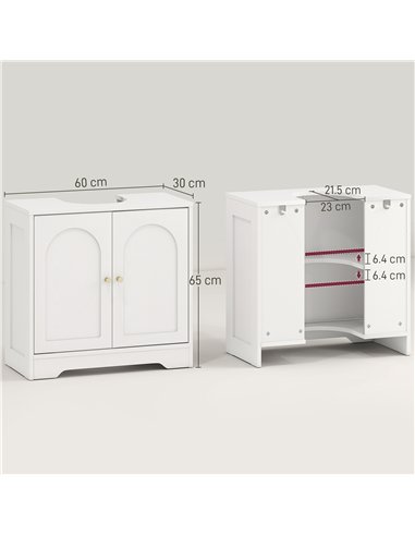 HOMCOM Under Sink Bathroom Cabinet with 2 Arch Doors - White