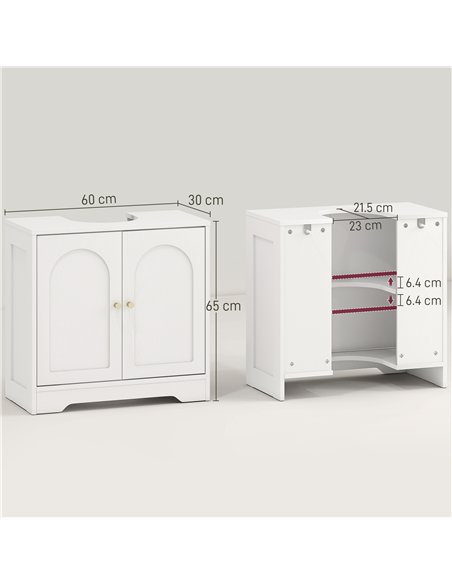 HOMCOM Under Sink Bathroom Cabinet with 2 Arch Doors - White - pic 185047 | FastDaddyshop