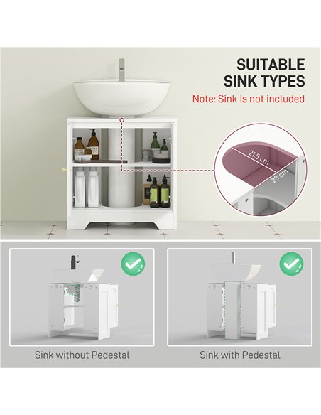 HOMCOM Under Sink Bathroom Cabinet with 2 Arch Doors - White - pic 185048 | FastDaddyshop
