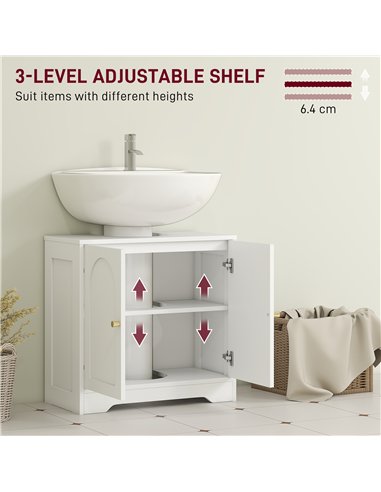 HOMCOM Under Sink Bathroom Cabinet with 2 Arch Doors - White