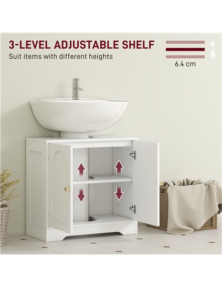 HOMCOM Under Sink Bathroom Cabinet with 2 Arch Doors - White - pic 185049 | FastDaddyshop