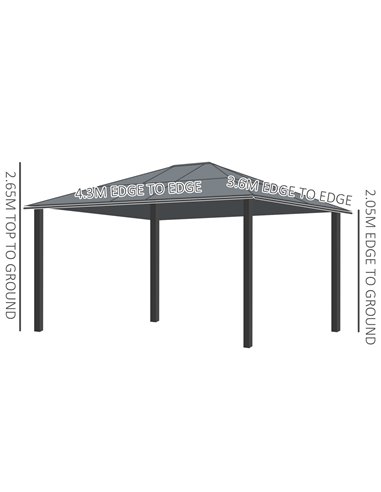 Outsunny 4x3.6m Hardtop Gazebo Canopy with Polycarbonate Roof, Aluminium Frame, Mosquito Netting and Curtains