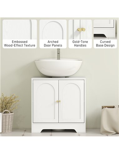 HOMCOM Under Sink Bathroom Cabinet with 2 Arch Doors - White