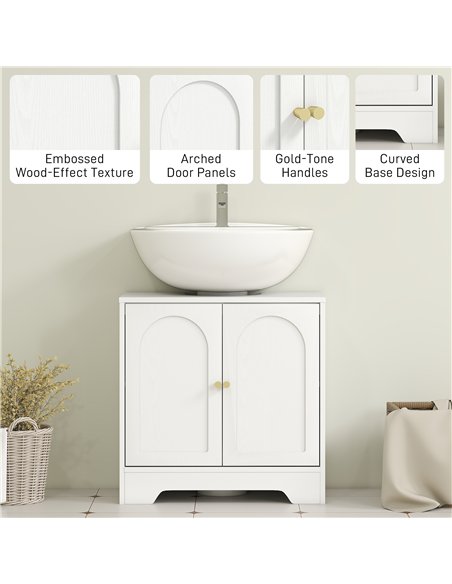 HOMCOM Under Sink Bathroom Cabinet with 2 Arch Doors - White - pic 185051 | FastDaddyshop