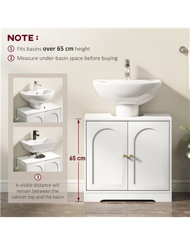 HOMCOM Under Sink Bathroom Cabinet with 2 Arch Doors - White