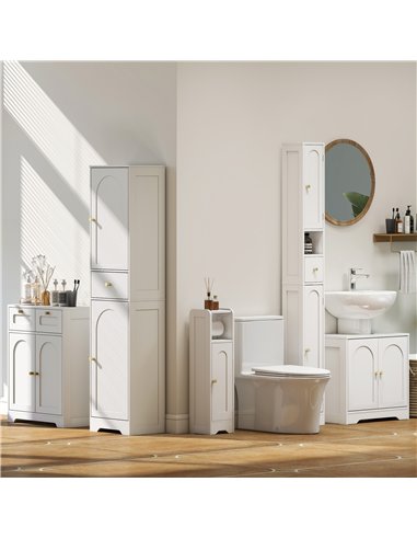 HOMCOM Under Sink Bathroom Cabinet with 2 Arch Doors - White