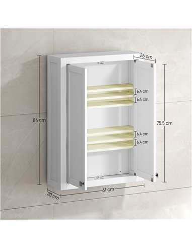 HOMCOM Bathroom Wall Cabinet with Adjustable Shelves - White