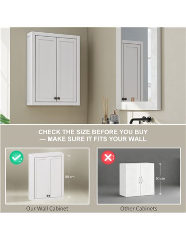 HOMCOM Bathroom Wall Cabinet with Adjustable Shelves - White