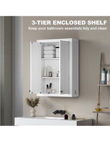 HOMCOM Bathroom Wall Cabinet with Adjustable Shelves - White