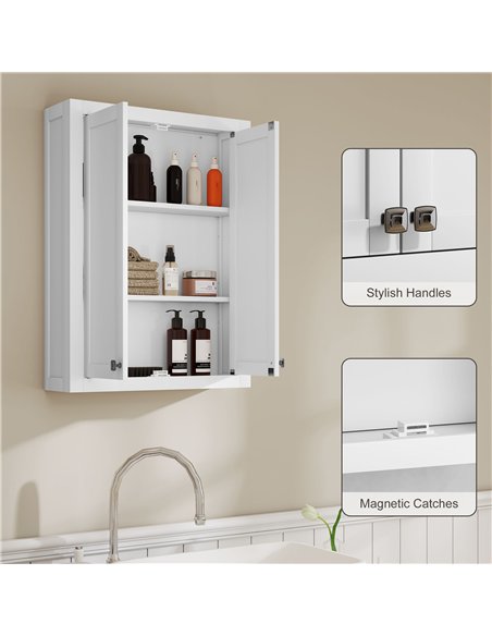HOMCOM Bathroom Wall Cabinet with Adjustable Shelves - White - pic 185060 | FastDaddyshop