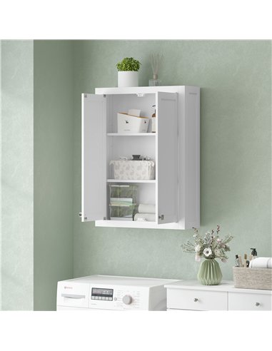 HOMCOM Bathroom Wall Cabinet with Adjustable Shelves - White