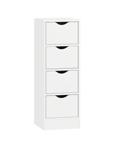 HOMCOM 4-Drawer Bathroom Cabinet, Freestanding Narrow Storage Cabinet with Groove Handles for Small Spaces, White