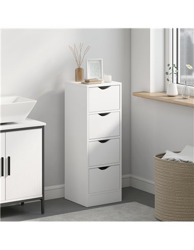 HOMCOM 4-Drawer Bathroom Cabinet, Freestanding Narrow Storage Cabinet with Groove Handles for Small Spaces, White