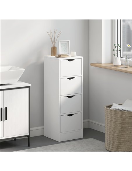 HOMCOM 4-Drawer Bathroom Cabinet, Freestanding Narrow Storage Cabinet with Groove Handles for Small Spaces, White - pic 185064 | FastDaddyshop