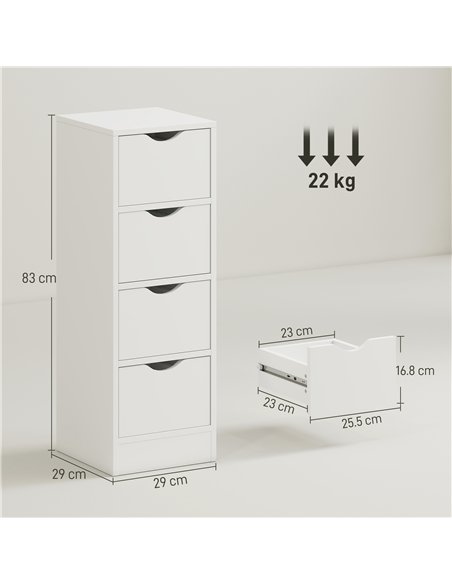 HOMCOM 4-Drawer Bathroom Cabinet, Freestanding Narrow Storage Cabinet with Groove Handles for Small Spaces, White - pic 185065 | FastDaddyshop