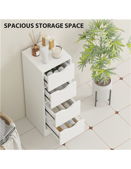 HOMCOM 4-Drawer Bathroom Cabinet, Freestanding Narrow Storage Cabinet with Groove Handles for Small Spaces, White - pic 185066 | FastDaddyshop
