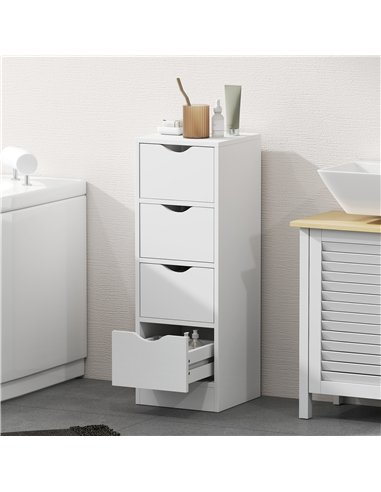 HOMCOM 4-Drawer Bathroom Cabinet, Freestanding Narrow Storage Cabinet with Groove Handles for Small Spaces, White
