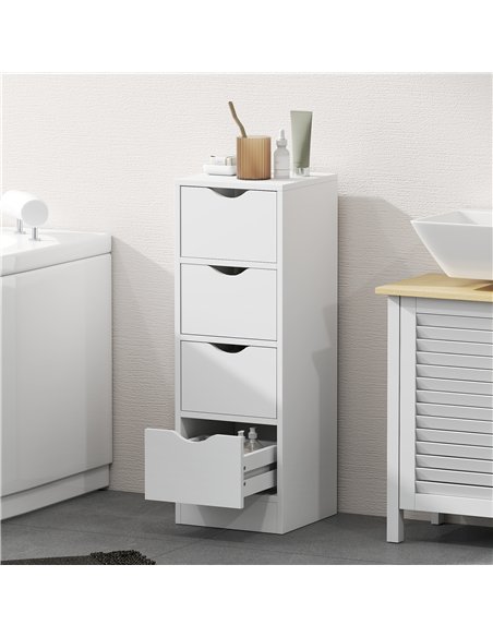 HOMCOM 4-Drawer Bathroom Cabinet, Freestanding Narrow Storage Cabinet with Groove Handles for Small Spaces, White - pic 185070 | FastDaddyshop