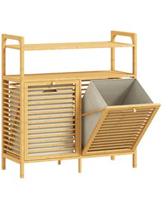 HOMCOM Double Tilt Out Bamboo Laundry Cabinet, Freestanding Bathroom Cabinet with 2 Removable Baskets, Natural