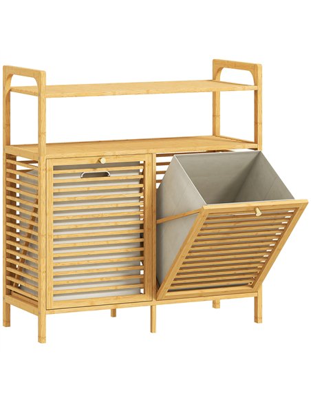 HOMCOM Double Tilt Out Bamboo Laundry Cabinet, Freestanding Bathroom Cabinet with 2 Removable Baskets, Natural - pic 185072 | FastDaddyshop