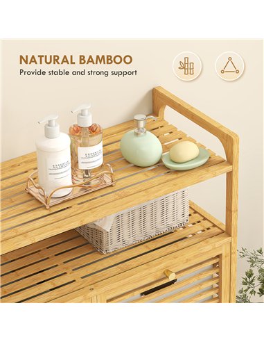 HOMCOM Double Tilt Out Bamboo Laundry Cabinet, Freestanding Bathroom Cabinet with 2 Removable Baskets, Natural