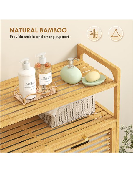 HOMCOM Double Tilt Out Bamboo Laundry Cabinet, Freestanding Bathroom Cabinet with 2 Removable Baskets, Natural - pic 185077 | FastDaddyshop