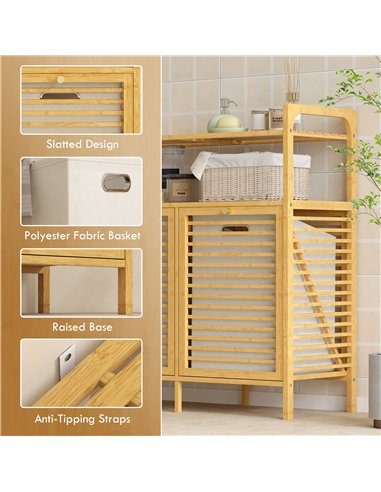 HOMCOM Double Tilt Out Bamboo Laundry Cabinet, Freestanding Bathroom Cabinet with 2 Removable Baskets, Natural
