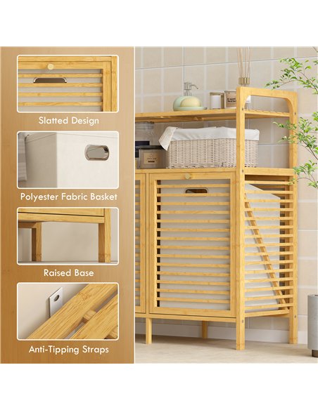 HOMCOM Double Tilt Out Bamboo Laundry Cabinet, Freestanding Bathroom Cabinet with 2 Removable Baskets, Natural - pic 185078 | FastDaddyshop