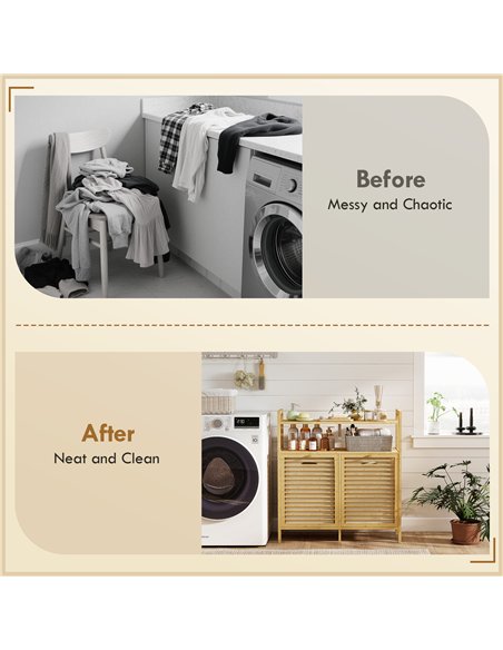 HOMCOM Double Tilt Out Bamboo Laundry Cabinet, Freestanding Bathroom Cabinet with 2 Removable Baskets, Natural - pic 185079 | FastDaddyshop