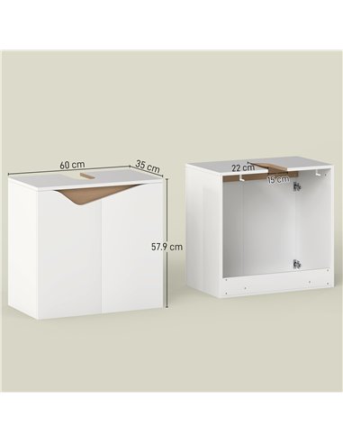 HOMCOM Under Sink Bathroom Cabinet, Bathroom Storage Cabinet with Soft-Close Doors, for Basin without Pedestal, White